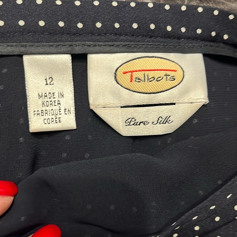 Talbots NWOT 100% Silk Long Navy Polka-Dot Skirt